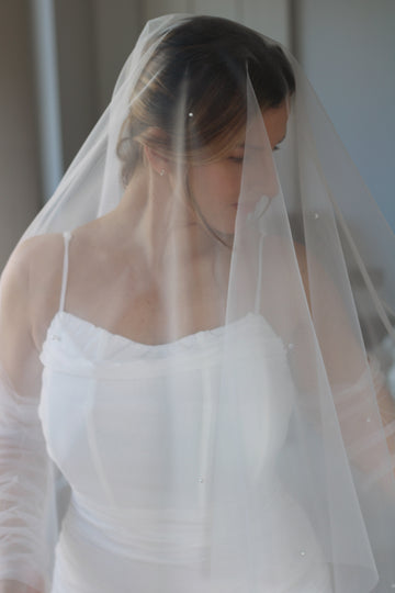 Pearl Tulle Drop Wedding Veil - Velo Bianco
